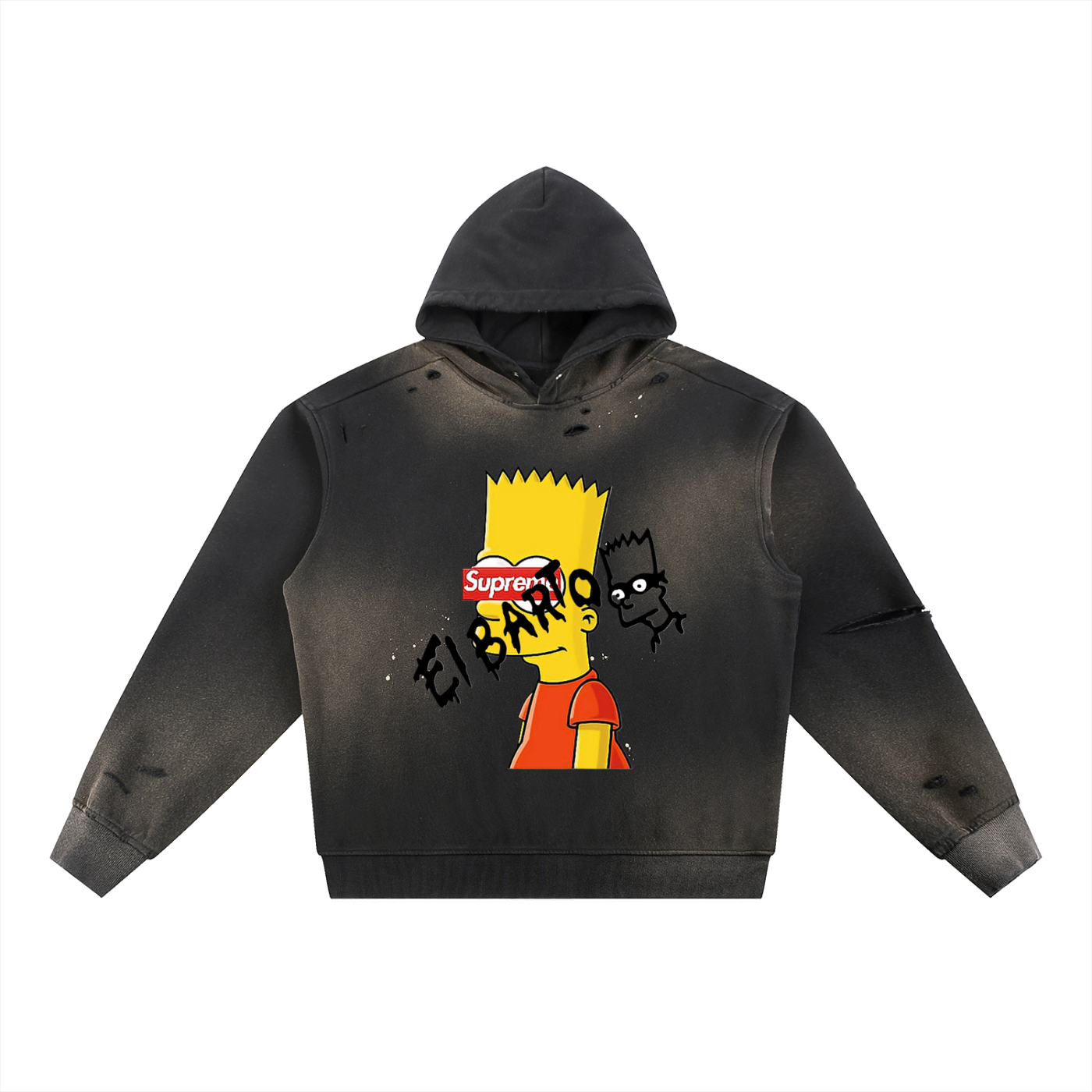 Sun Fade Frayed Fleece El Barto Hoodie