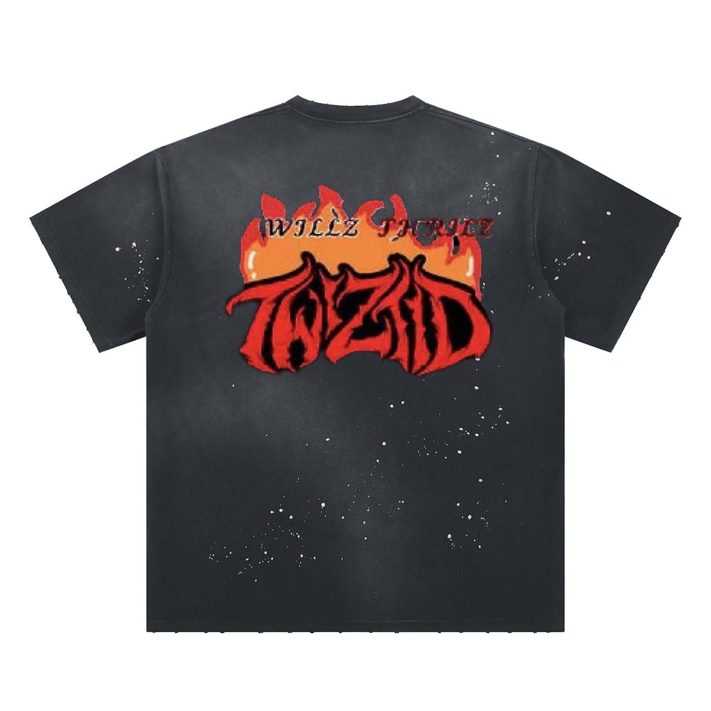 Hand-Frayed Sunfade WILLZ THRILZ Paint Splatter T-Shirt