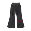 Vintage Washed Flared red rose Fleece Pants