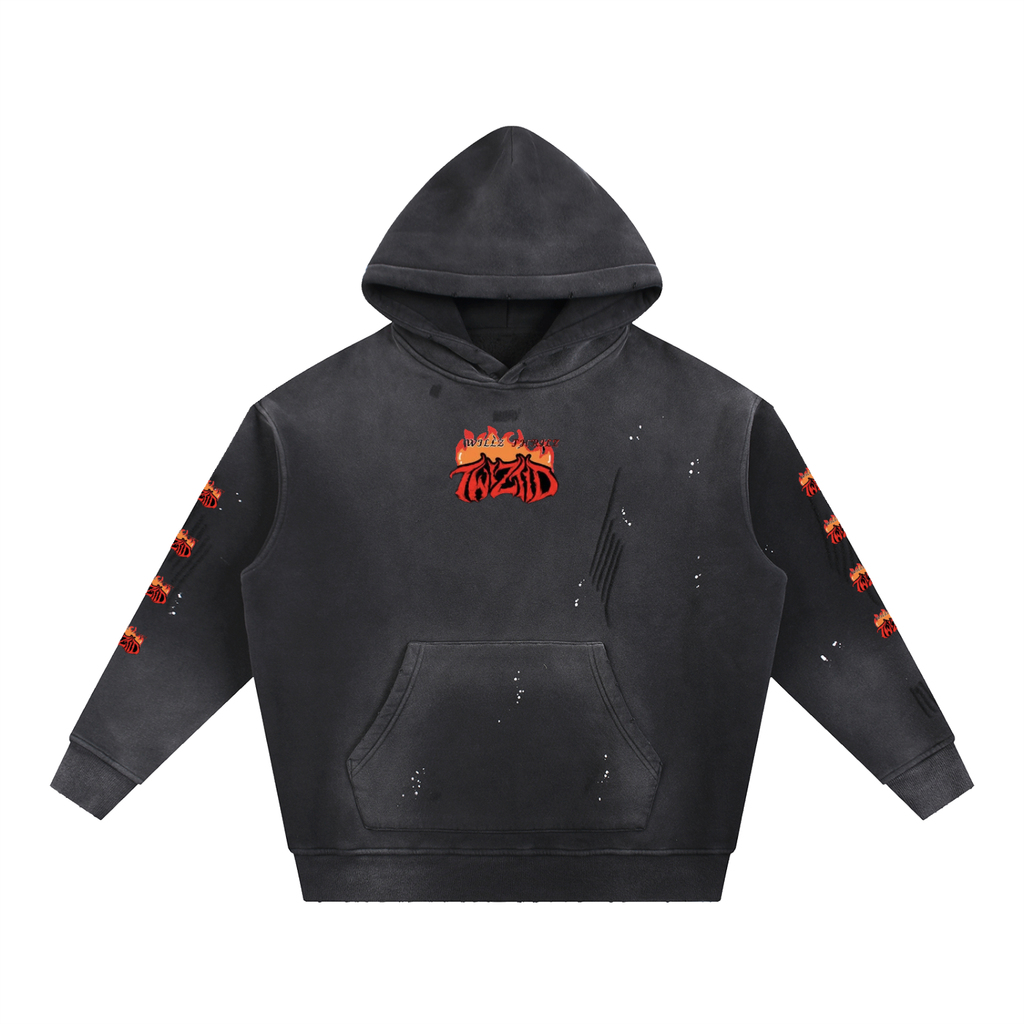 Vintage Washed Frayed WLLZ THRILZ Fleece HoodieI
