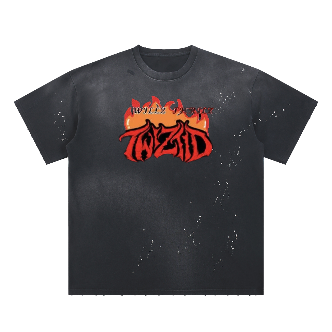 Hand-Frayed Sunfade WILLZ THRILZ Paint Splatter T-Shirt