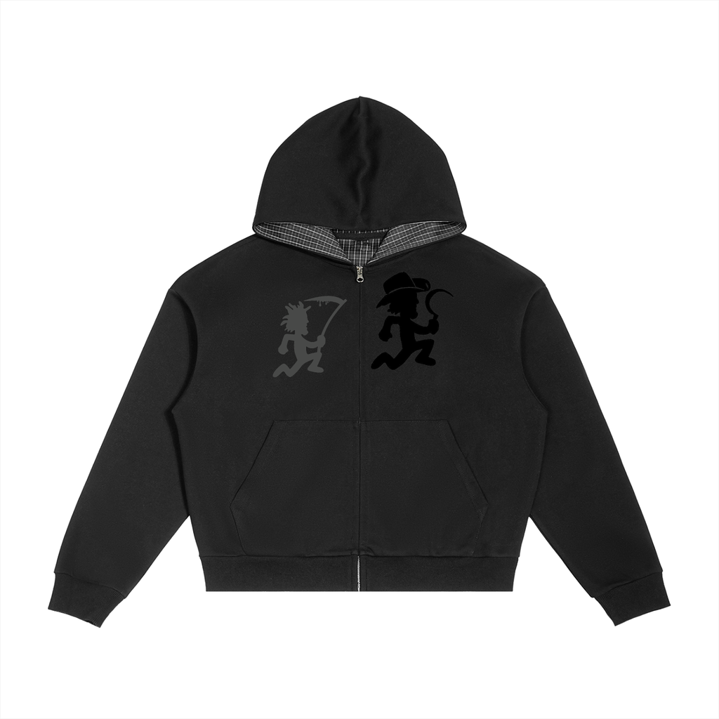 Contrast Plaid Boxy TWIZTID MAN Zip Hoodie