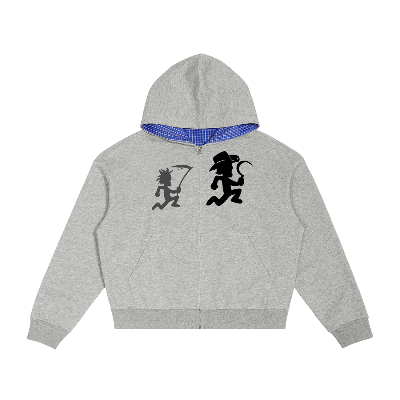 Contrast Plaid Boxy TWIZTID MAN Zip Hoodie