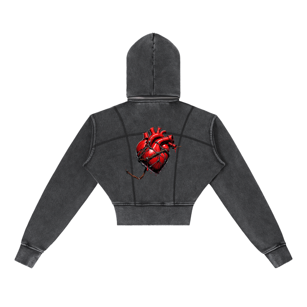 Vintage Washed Cropped Fleece red rose Hoodie