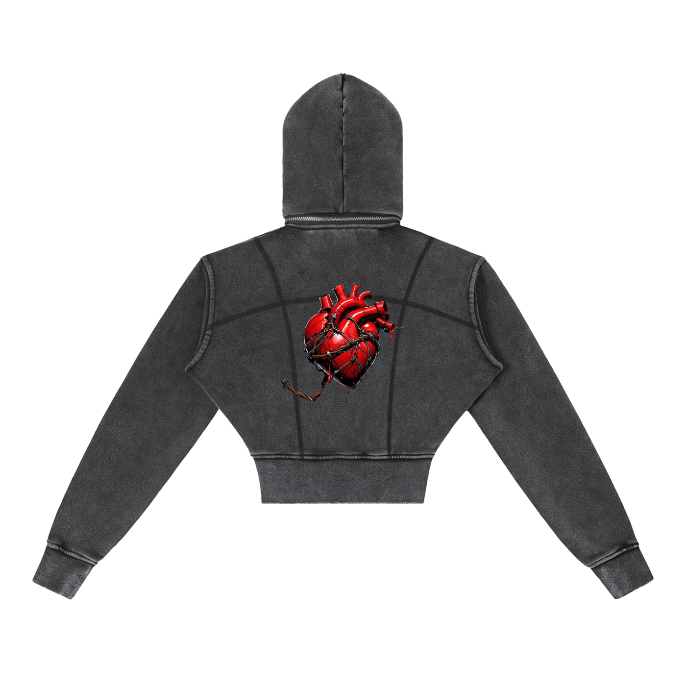 Vintage Washed Cropped Fleece red rose Hoodie