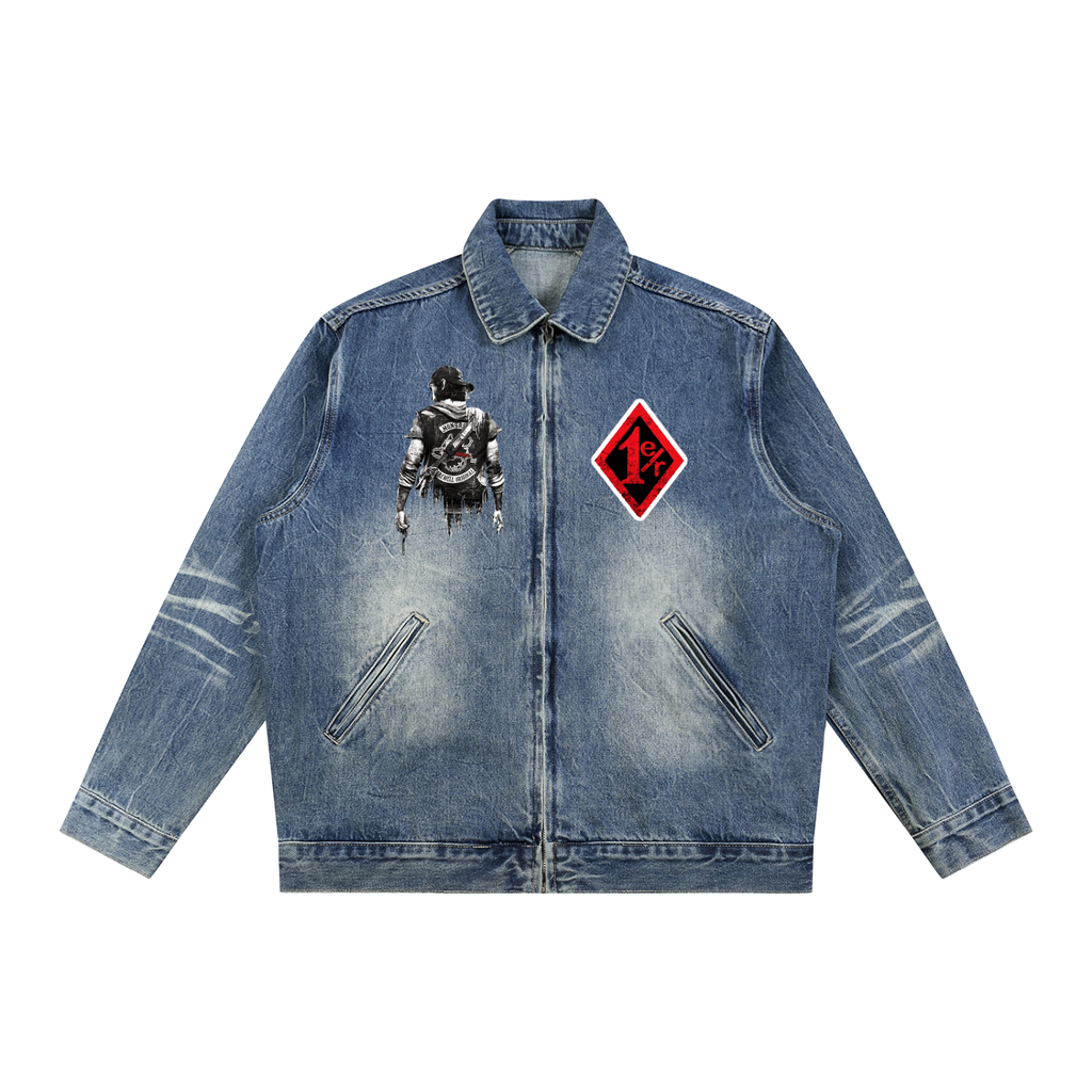 Vintage Wash Zip Up Mongrel Denim Jacket