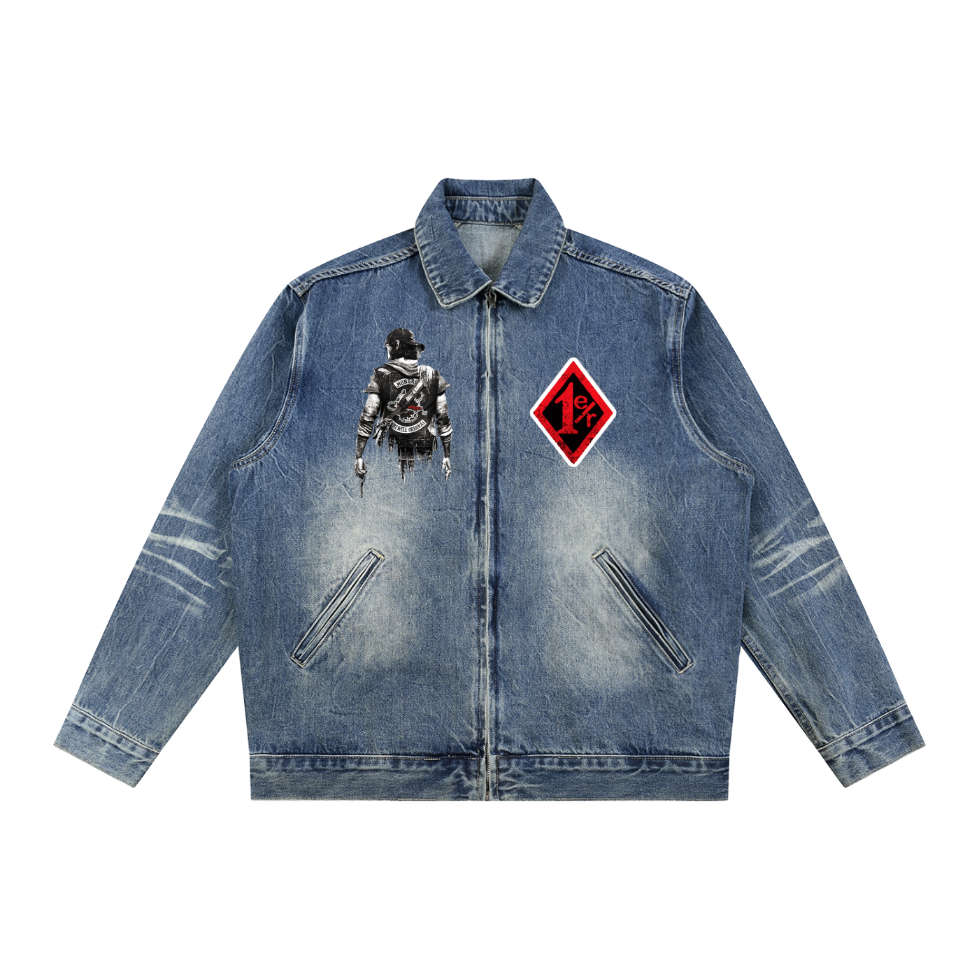 Vintage Wash Zip Up Mongrel Denim Jacket
