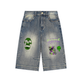 Green skull Baggy Denim Shorts