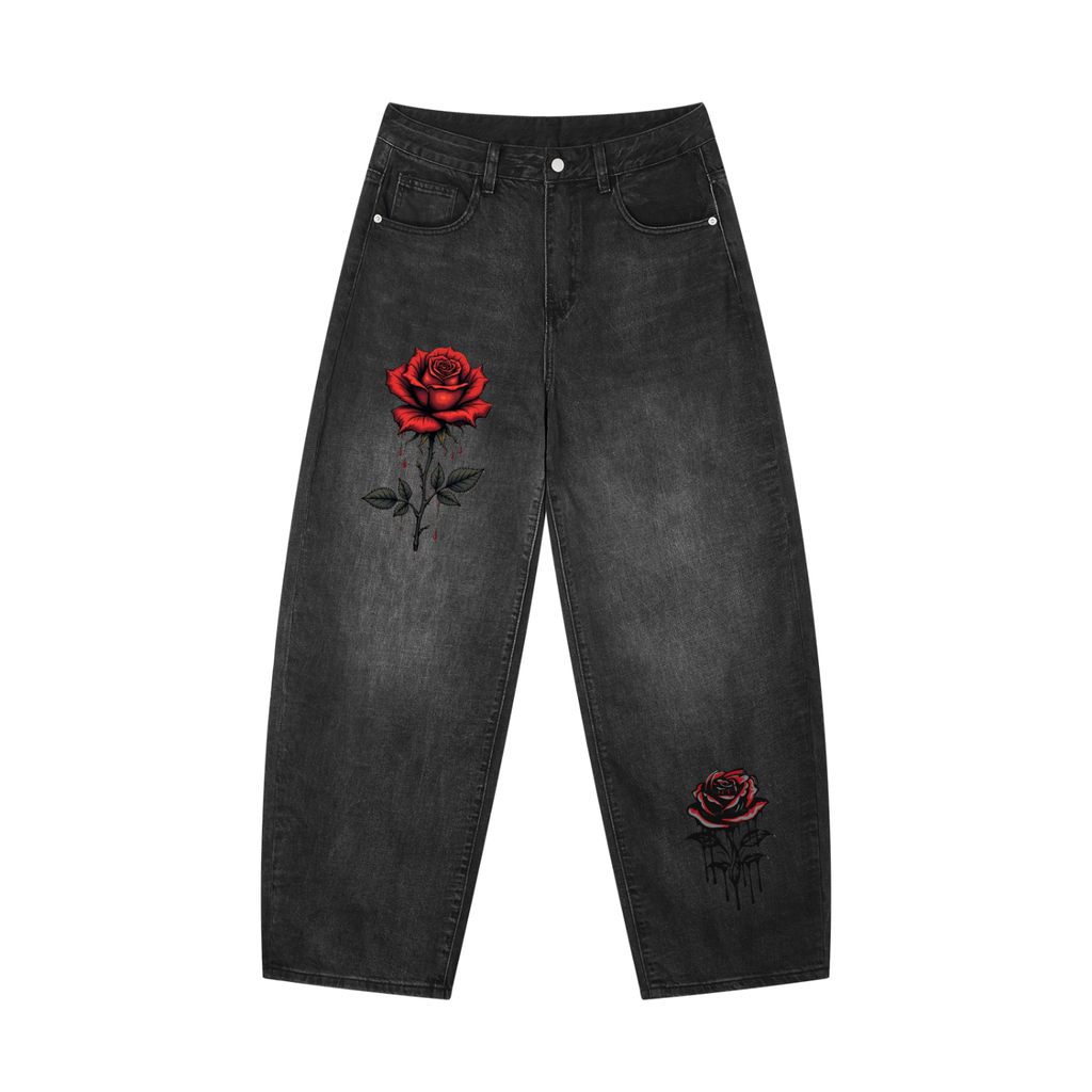 Men's rose red  Vintage Wash Barrel Leg Jeans